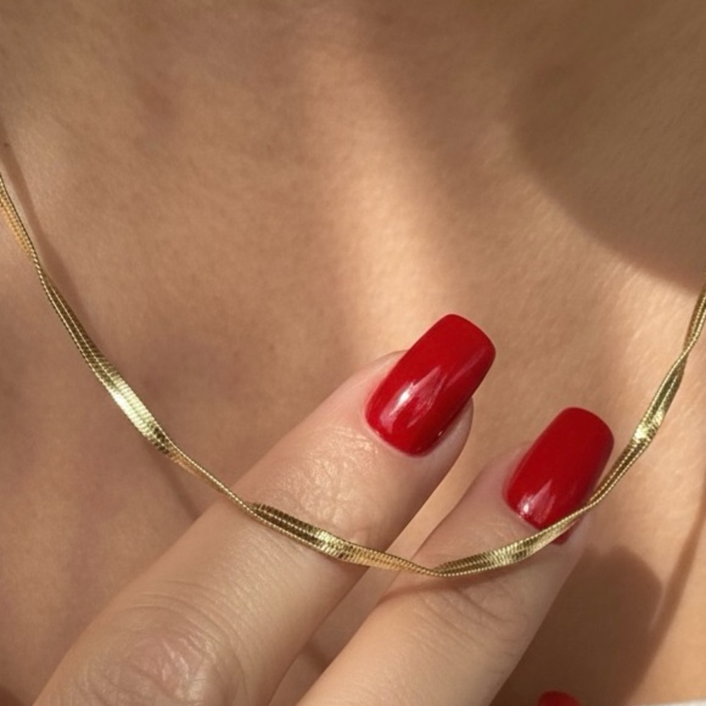 14K Gold Plated Twisted Herringbone Chain Necklace | Water Resistant 18"